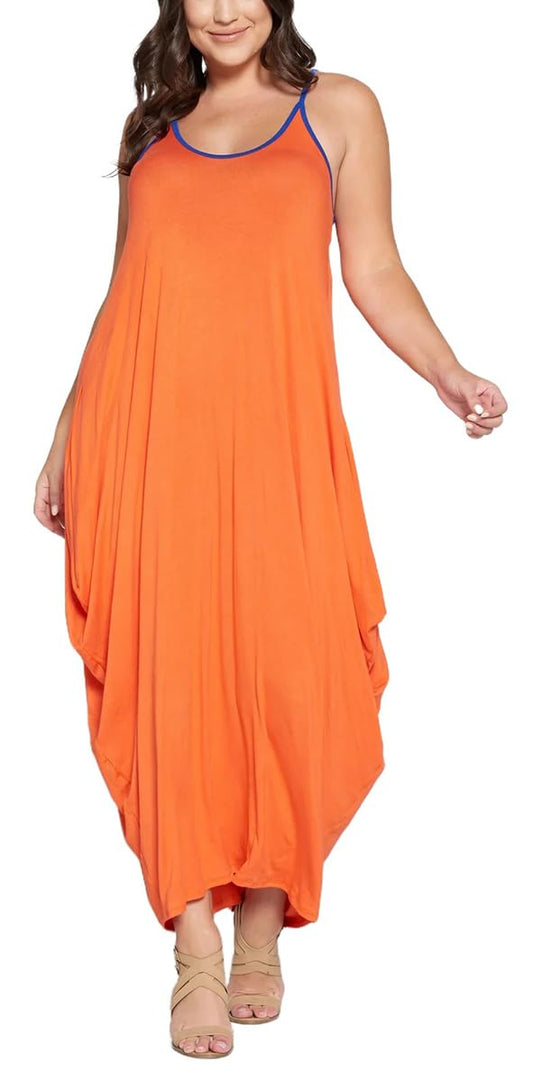 BFFBABY Womens Plus Size Maxi Dress Sleeveless Striped Spaghetti Strap Summer Casual Swing Dress with Pockets