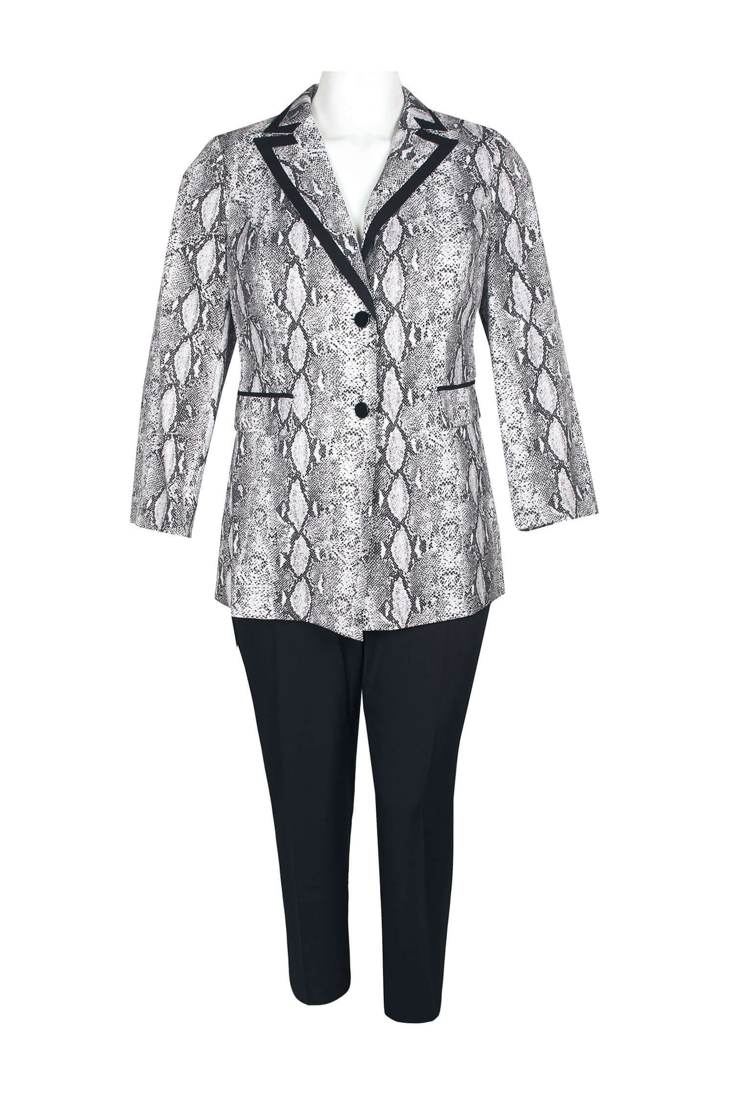 Emily Notched Collar Two Button Closure Long Sleeve Crepe Jacket with Elastic Waist Pencil Cut Pockets (Plus Size)