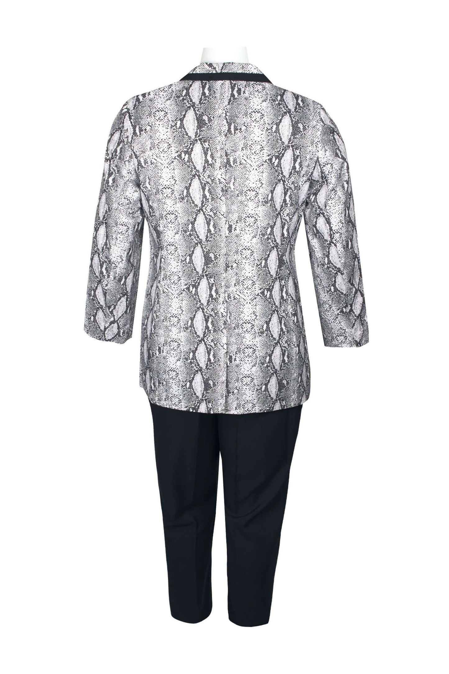 Emily Notched Collar Two Button Closure Long Sleeve Crepe Jacket with Elastic Waist Pencil Cut Pockets (Plus Size)