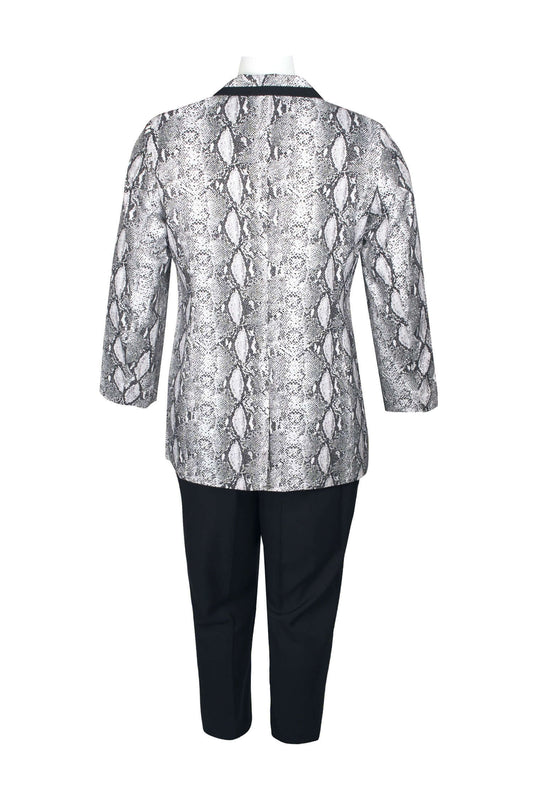 Emily Notched Collar Two Button Closure Long Sleeve Crepe Jacket with Elastic Waist Pencil Cut Pockets (Plus Size)