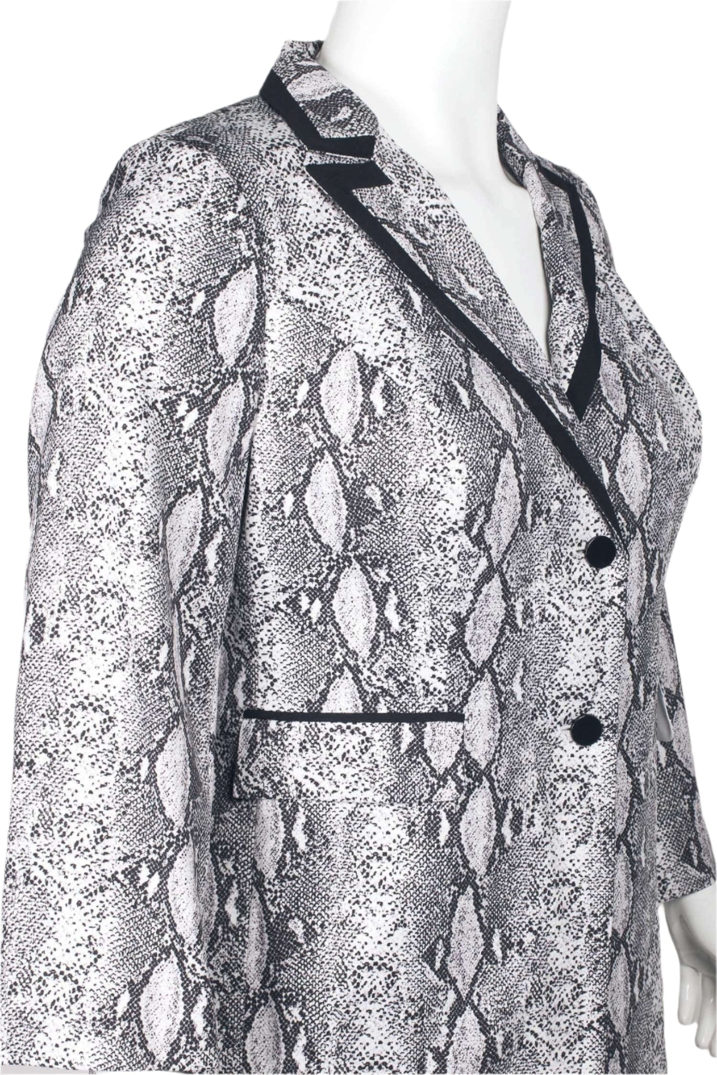 Emily Notched Collar Two Button Closure Long Sleeve Crepe Jacket with Elastic Waist Pencil Cut Pockets (Plus Size)