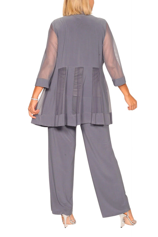 R&M Richards Three Piece Suit Round Neck Sleeveless Top with Soft-Cut Draped Lapel Mesh Jacket Formal Wear (Plus Size)