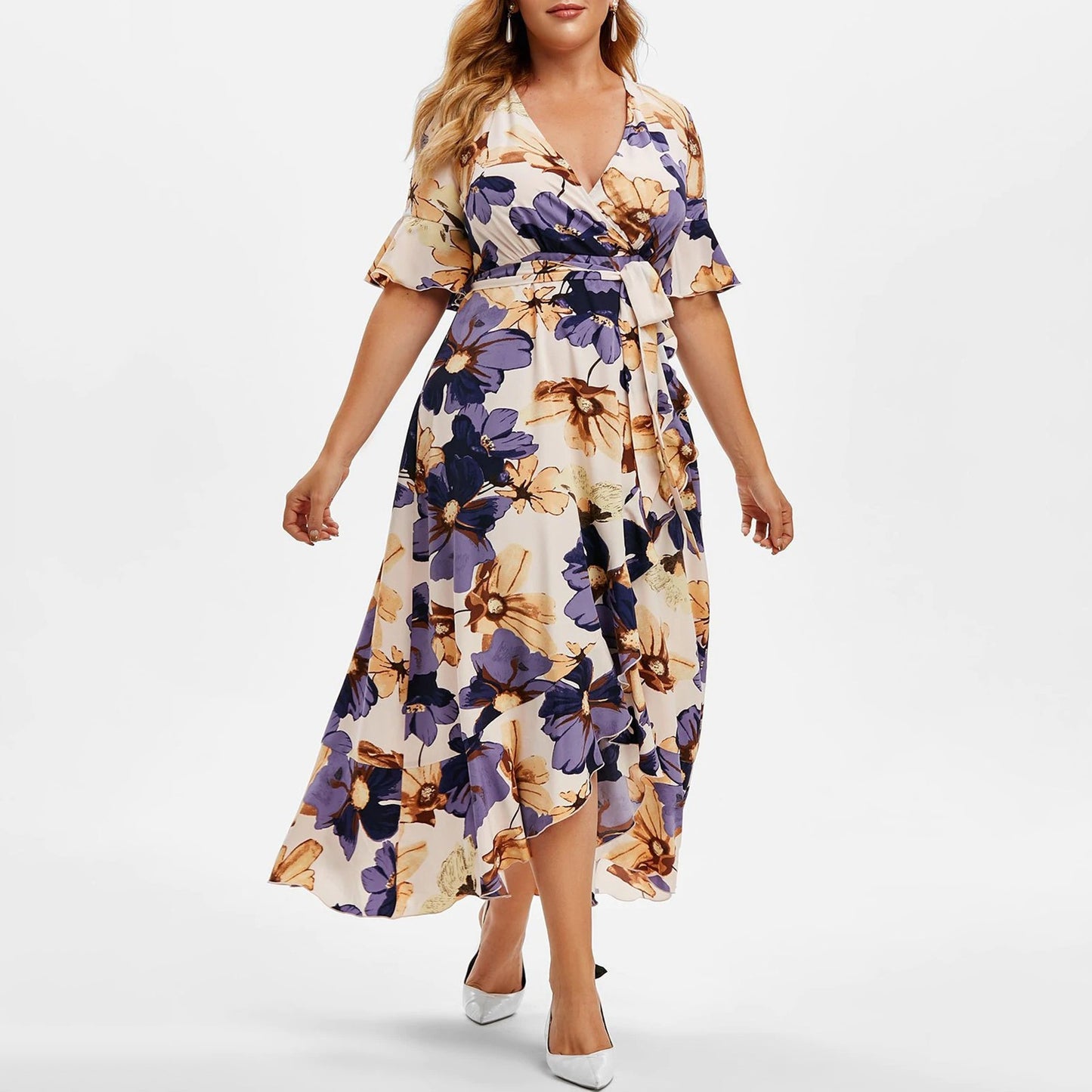Boho Flower Print Summer Dress for Plus Size Women