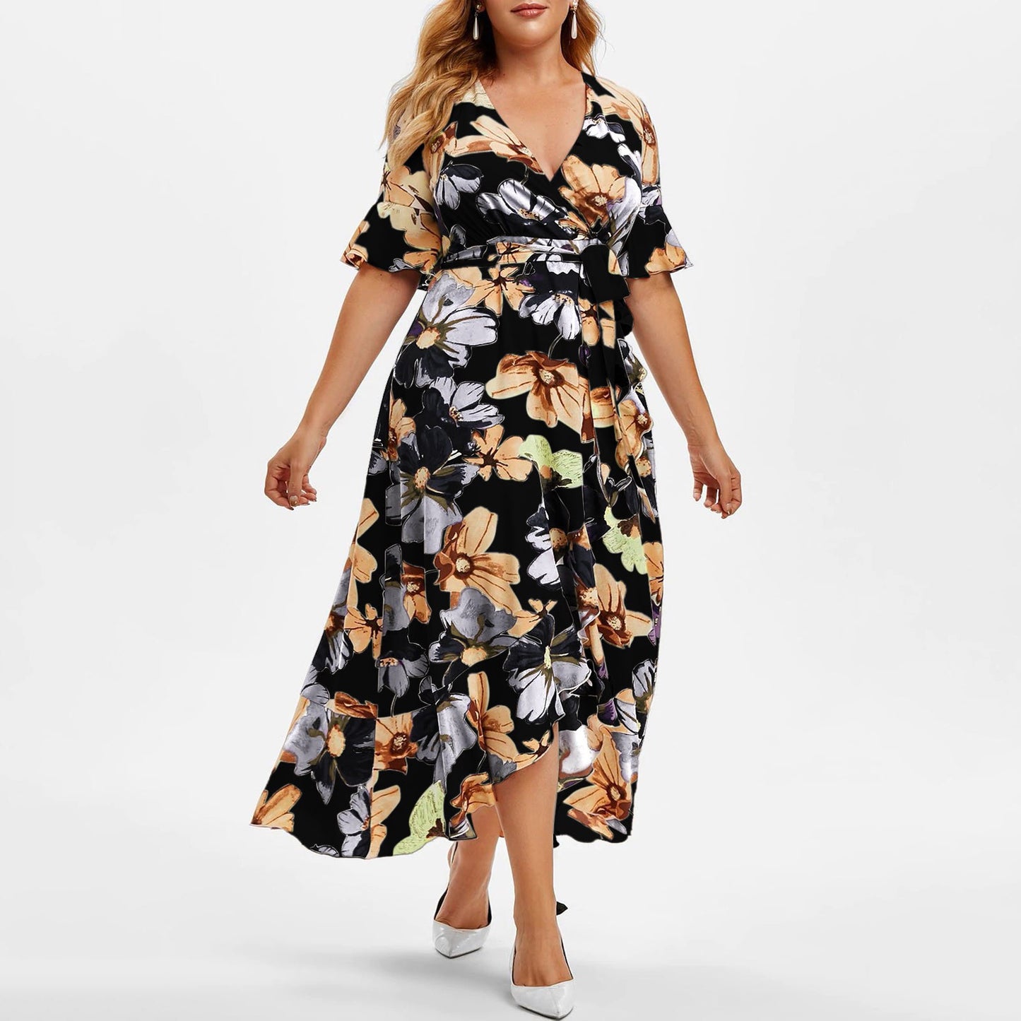 Boho Flower Print Summer Dress for Plus Size Women