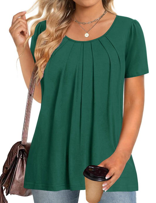 INVOLAND Plus Size Womens Tops Tunic Short Sleeve Crew Neck Shirts Casual Soft Blouse Army Green