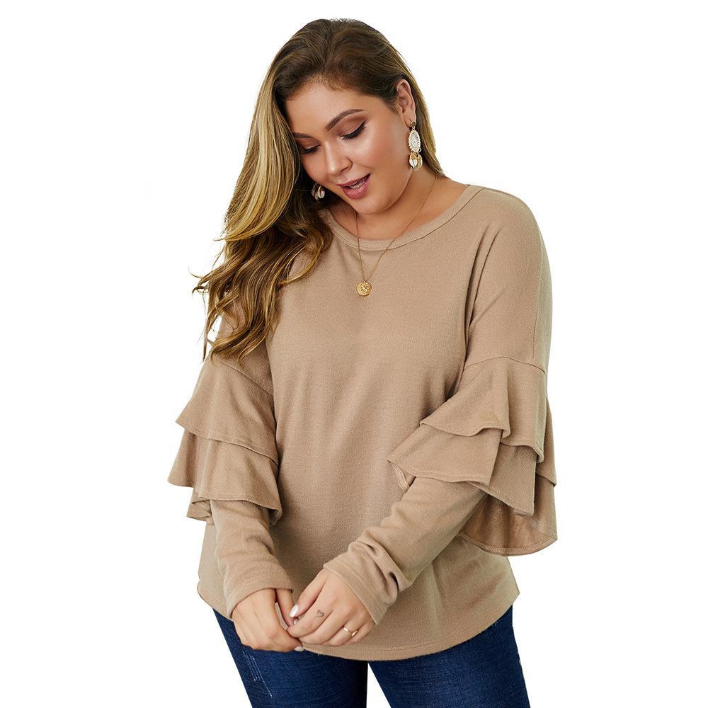 V-neck Long Sleeve Knit Sweater for Plus Size Women