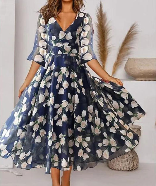 WOLFF Chiffon Party Dress with Wide V-Neck (One Piece)