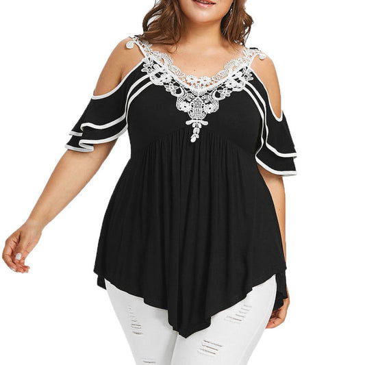 Loose Off Shoulder Lace Blouse for Women Plus Size