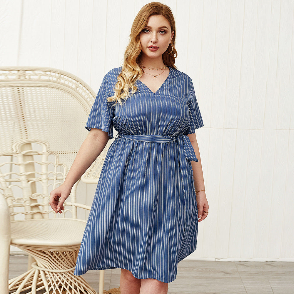 Plus Size Designer Summer Dress with Stripes