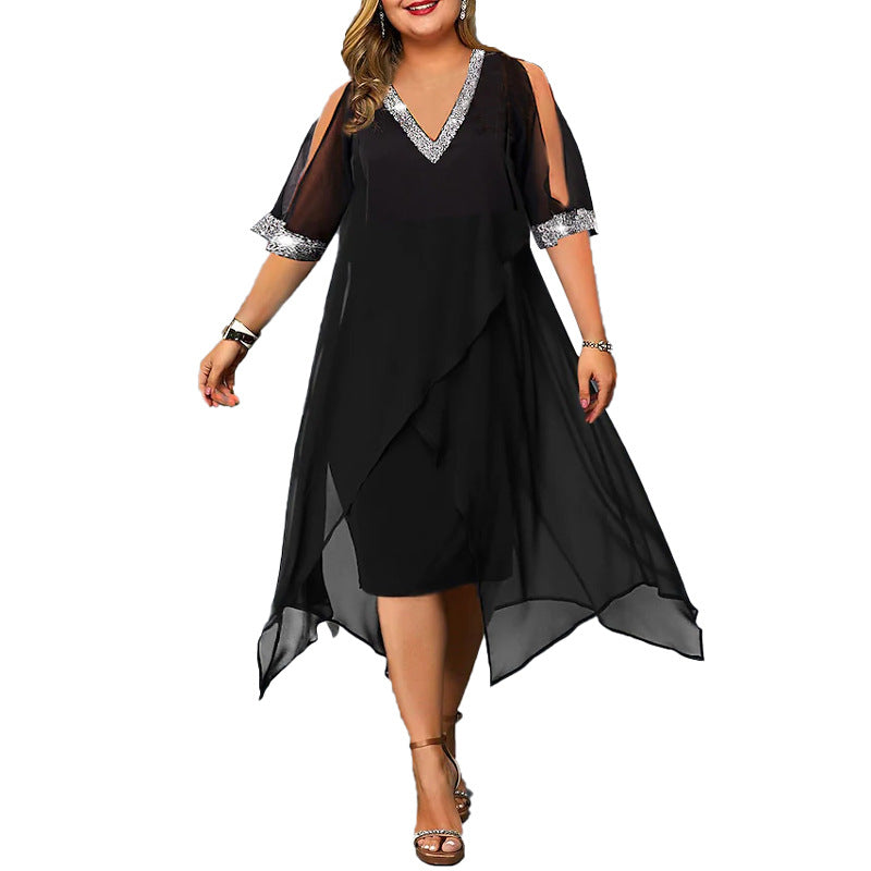 Plus-Size Off-Shoulder Sequin Summer Dress for Women