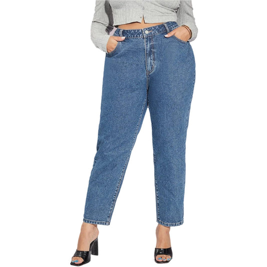LEIJIJEANS Plus Size Tapered Women Jeans Straight Fitting Stretchy Highwaist Light Blue Full Length Pants Inseam 27 (Plus-Size 6XL 24W Dark Blue Petite)