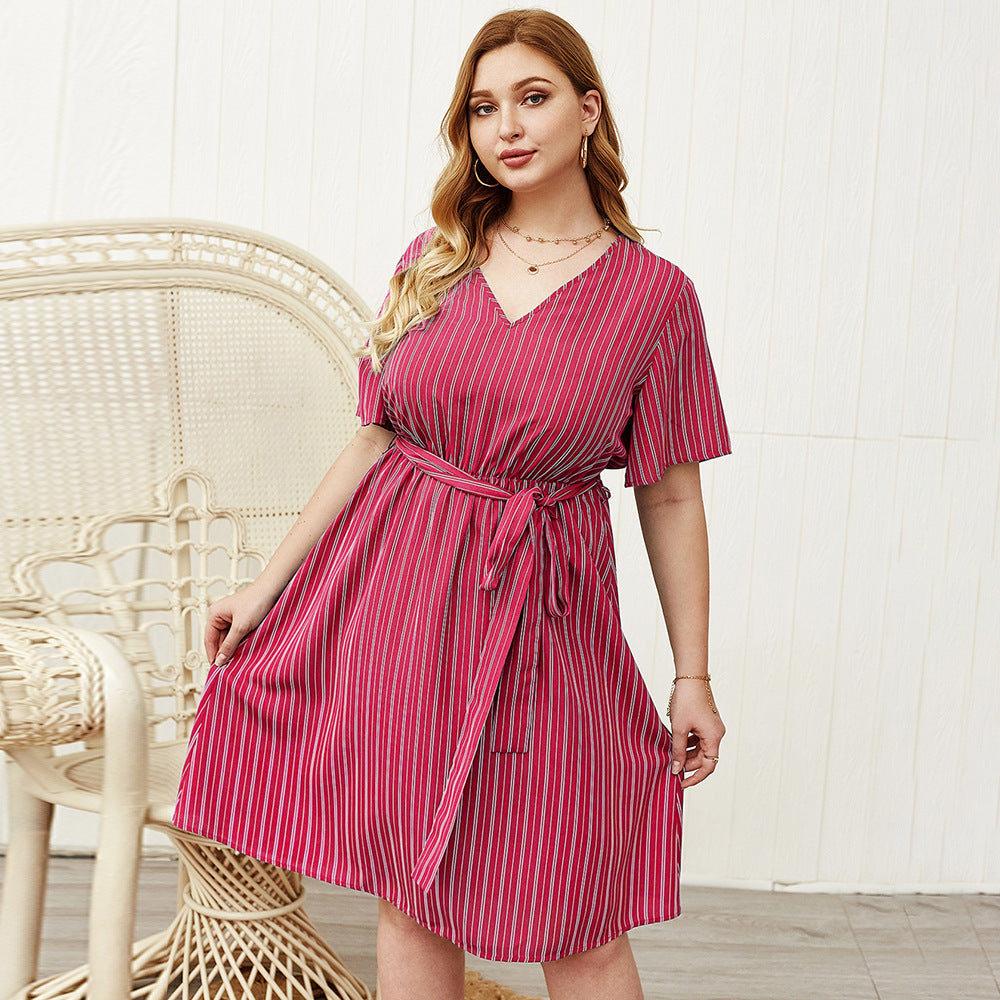 Plus Size Designer Summer Dress with Stripes