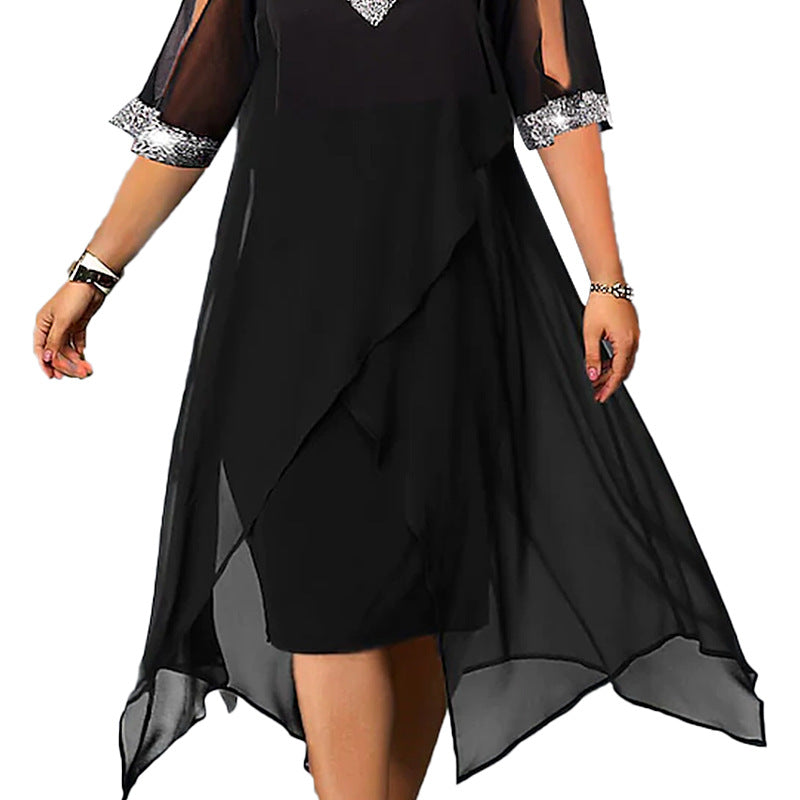 Plus-Size Off-Shoulder Sequin Summer Dress for Women