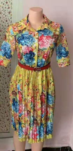 Printed Pleated Dress in Plus Size