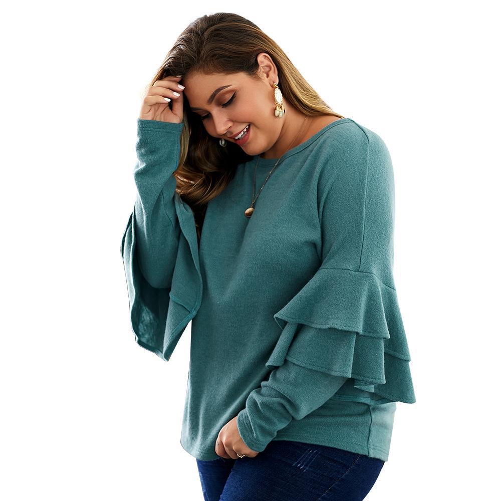 V-neck Long Sleeve Knit Sweater for Plus Size Women