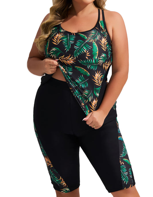 Hanna Nikole Plus Size Swimsuit Capris Swim Suit Set for Women Plus Size 2024 Swimsuit with Shorts 18 Plus