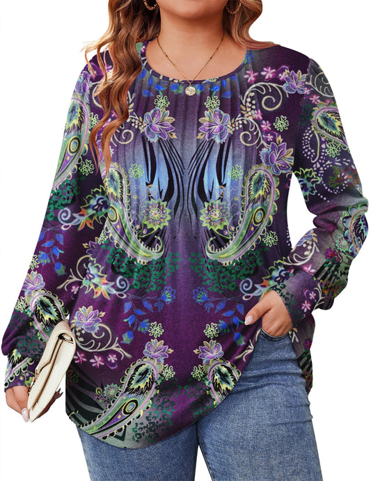 INVOLAND Tunic Tops for Women Loose Fit Dressy Plus Size Long Sleeve Blouses Fall 2024 Trendy Business Cute Pleated Shirts