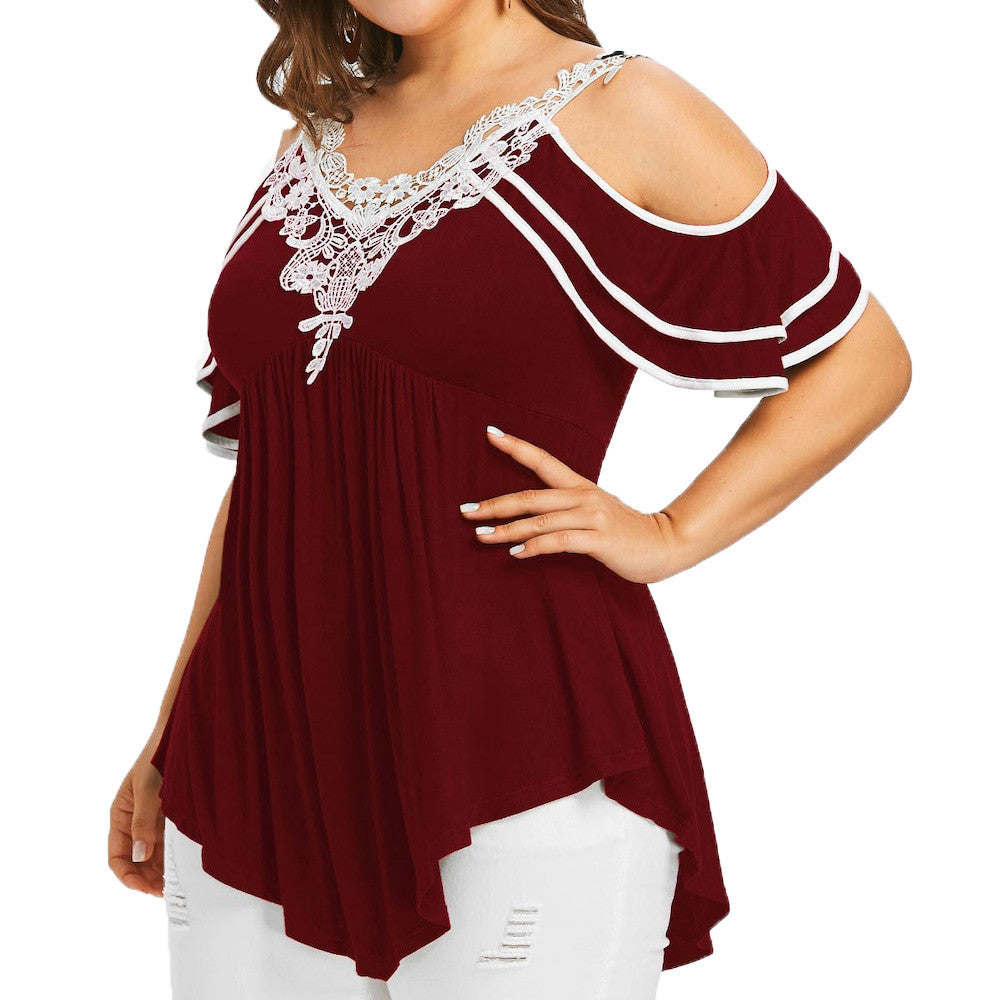 Loose Off Shoulder Lace Blouse for Women Plus Size