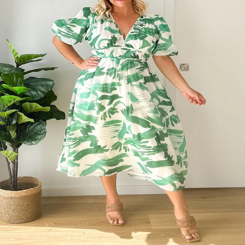 Summer Elegant Floral V-Neck Maxi Dress (Plus Size)