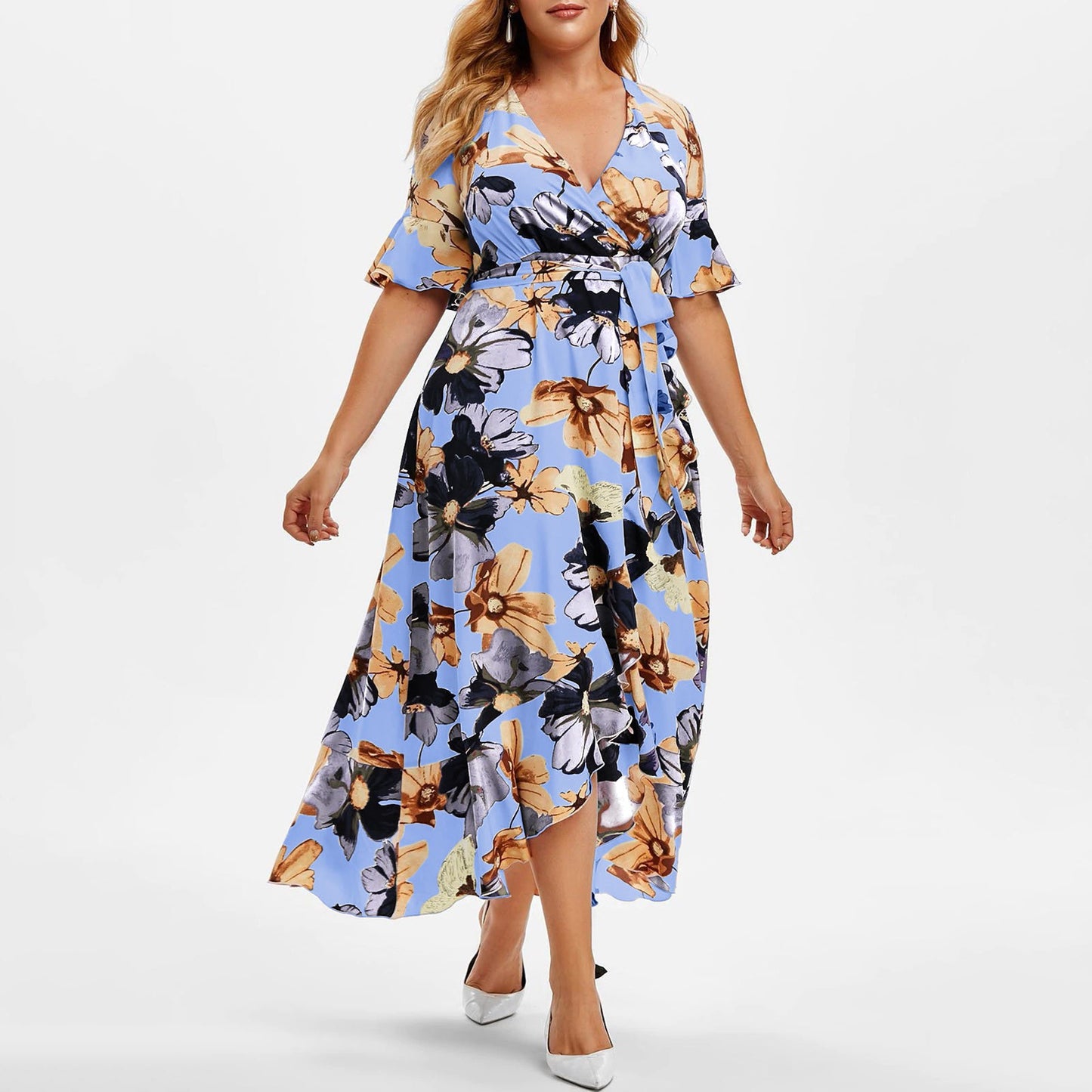 Boho Flower Print Summer Dress for Plus Size Women