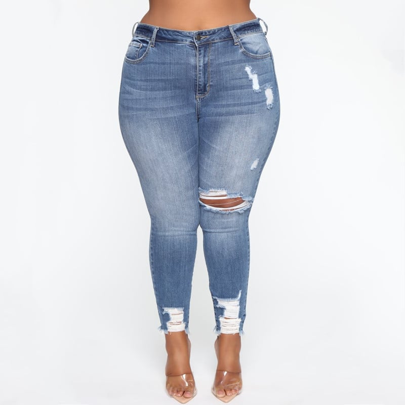 Plus Size Ripped Denim Jeans for Women