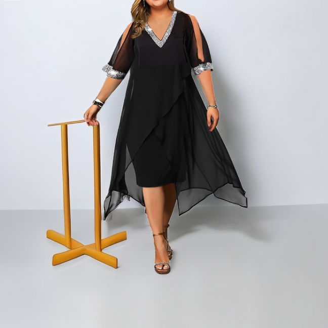 Plus-Size Off-Shoulder Sequin Summer Dress for Women