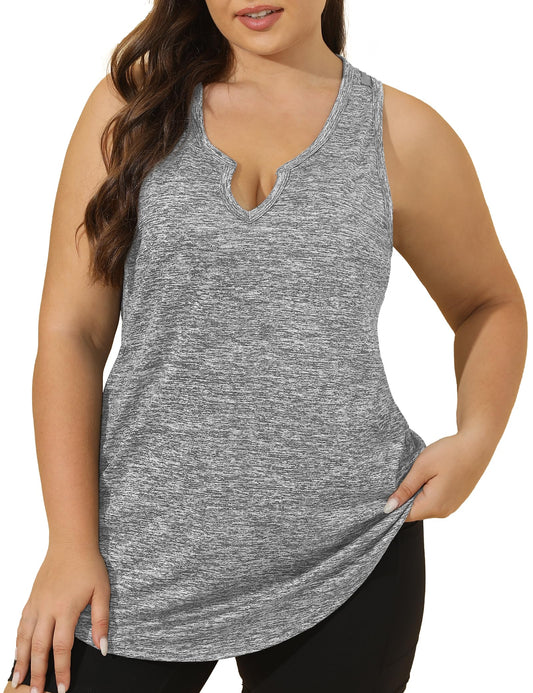 FOREYOND Plus Size Workout Tank Tops for Women V Neck Sleeveless Yoga Gym Tops Loose Fit Athletic Tops Exercise Gym Activewear