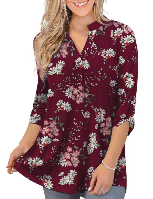 Casuashion Womens Tops Dressy Casual 3/4 Sleeve Shirts Tunic Blouses Plus Size Tops for Women M-4xl