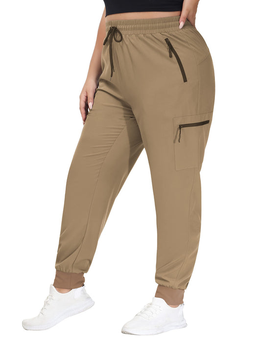 SEKINO Womens Plus Size Cargo Joggers Lightweight Quick Dry Hiking Pants Athletic Outdoor Pants Zipper Pockets Khaki 4X
